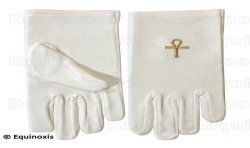 Guanti massonici ricamati in cotone – Croce egizia ankh – Misura L