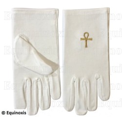 Guanti massonici ricamati in cotone – Croce egizia ankh – Misura L