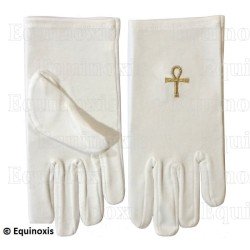 Guanti massonici ricamati in cotone – Croce egizia ankh – Misura L