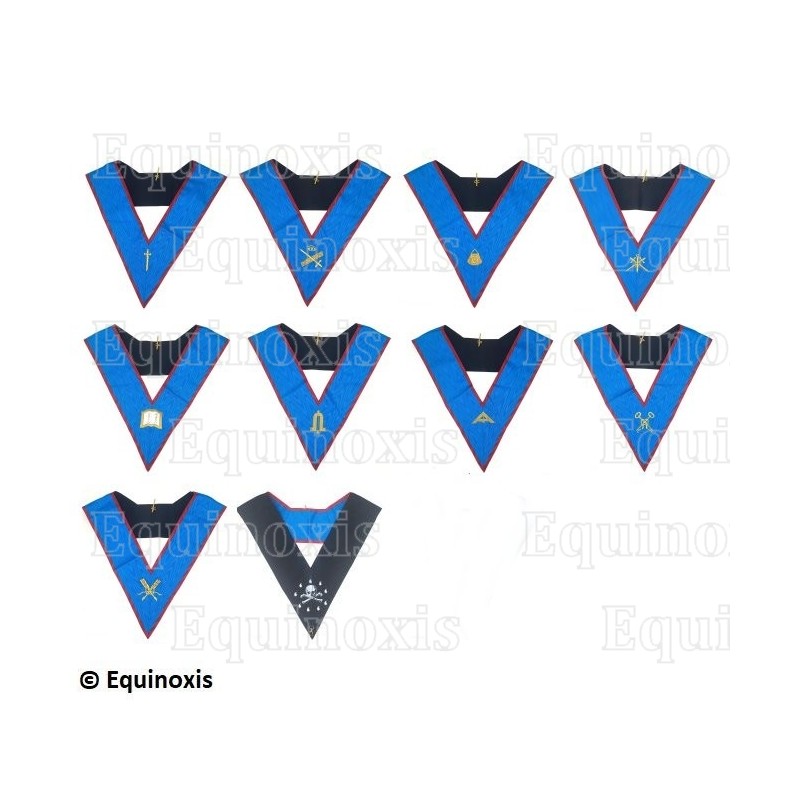 Collari massonici – Set Collari dei 9 Ufficiali – RSAA – GLNF – Ricamati a macchina