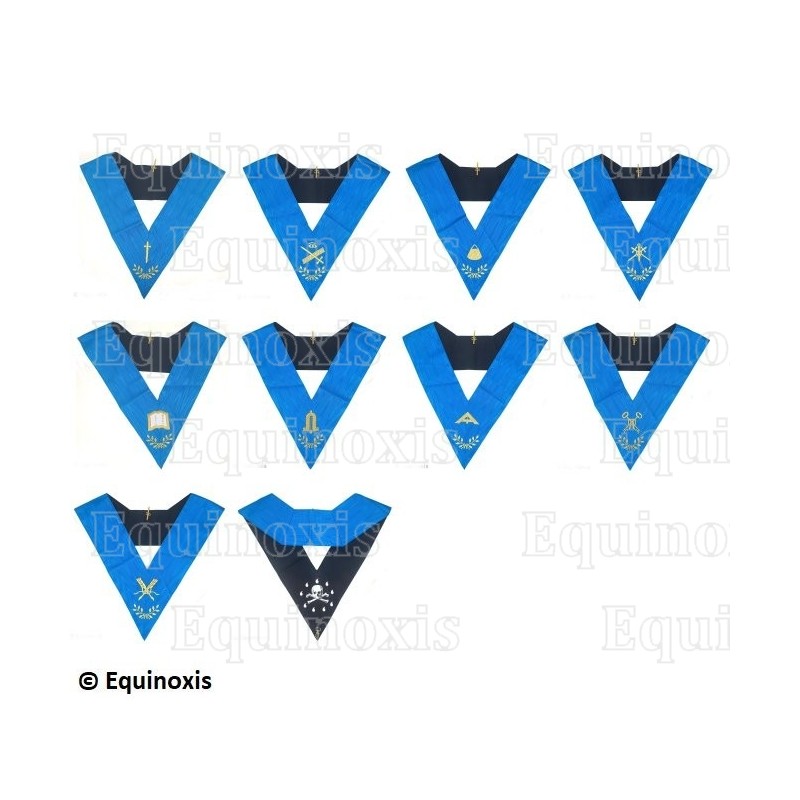 Collari massonici – Rito Francese Groussier – Set Collège des 9 Officiers – Ricamo a macchina – Vente grossiste