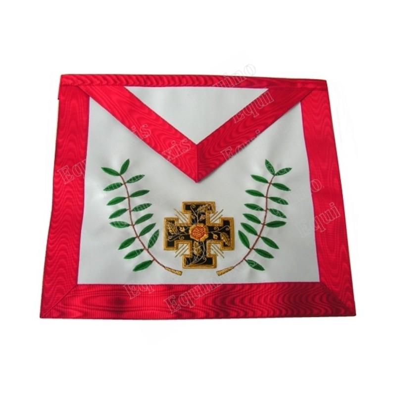 Grembiule massonico in pelle – RSAA – 18° grado – Cavaliere Rosa-Croce – Croce potenziata e acacia