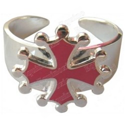 Anello occitano – Croce occitana smaltata rossa – Metallo argentato