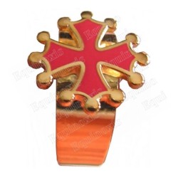 Anello occitano – Croce occitana smaltata rossa – Metallo dorato