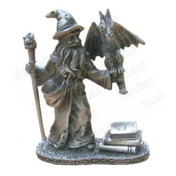 Figurina mago in peltro – Mago con bambino drago