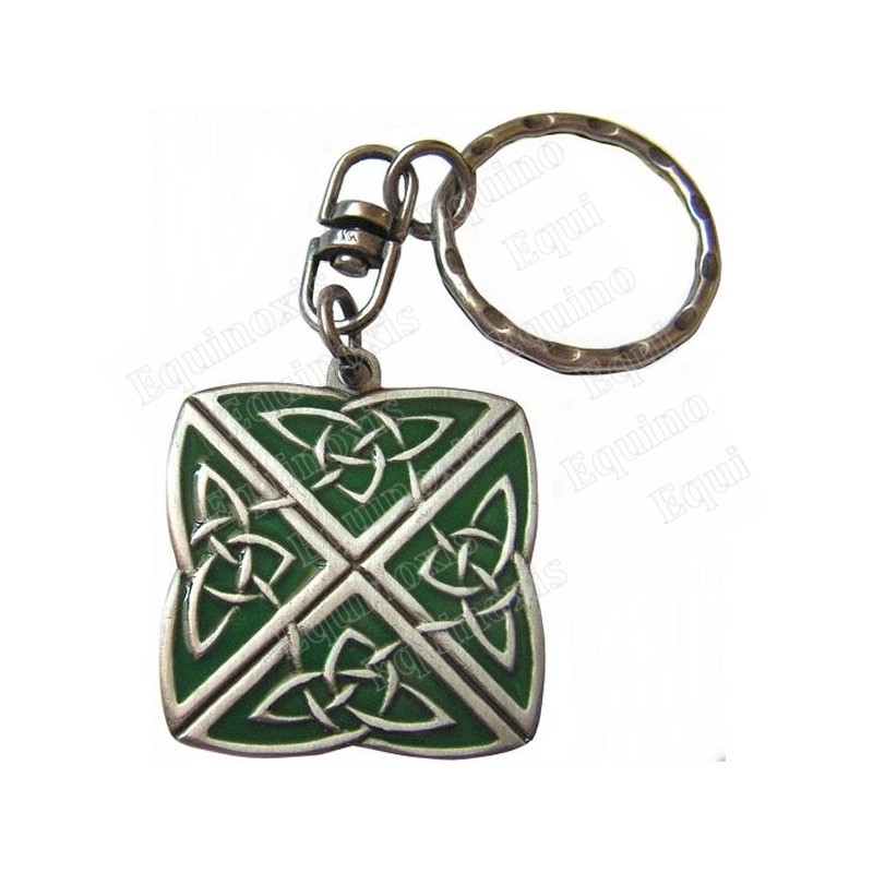 Portachiavi celtico – Nodo delle 4 direzioni – Quadrato – Smaltato verde