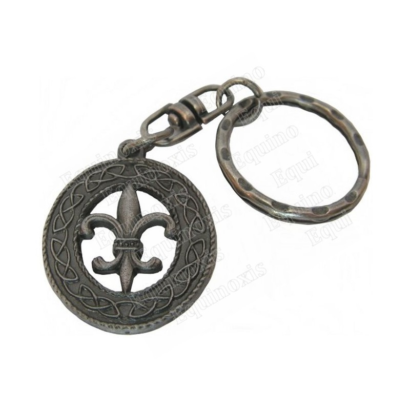 Portachiavi celtico – Fiore di giglio con nodo celtico – Metallo argentato