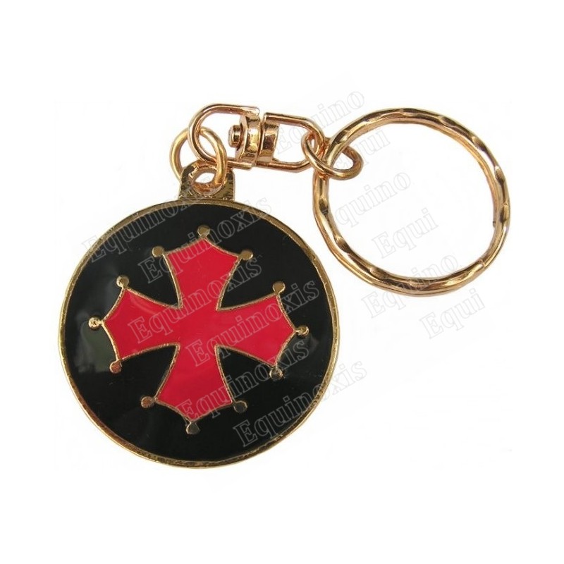 Portachiavi occitano – Croce occitana smaltata rossa su fondo rosso