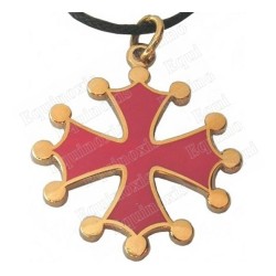 Ciondolo occitano – Croce occitana smaltata rossa – Metallo dorato – Grande 