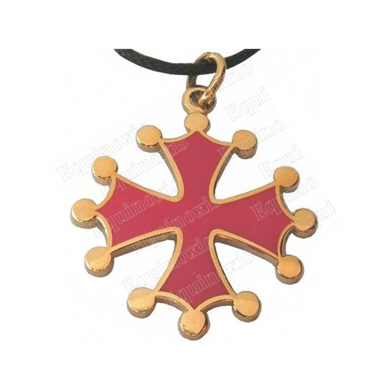 Ciondolo occitano – Croce occitana smaltata rossa – Metallo dorato – Grande 