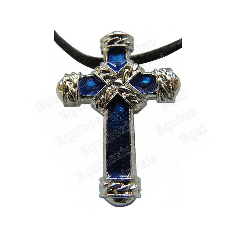 Pendentif croix – Croix ligaturée émaillée bleue