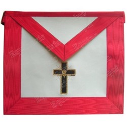 Tablier maçonnique en faux cuir – REAA – 18ème degré – Croix latine avec croix latine rouge au dos – Ricamato a macchina